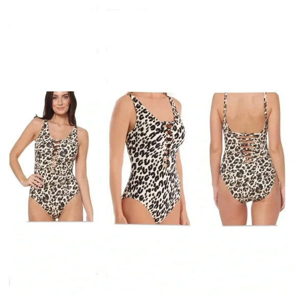 Bleu Rod Beattie Lace Up Plunge One Piece Swimsuit - Picture 1 of 9
